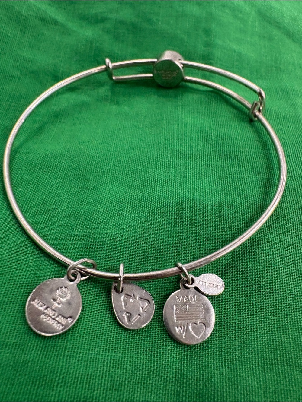 Alex and Ani Silver Tone Adjustable Wire Bangle Bracelet w/ Dangle Charm